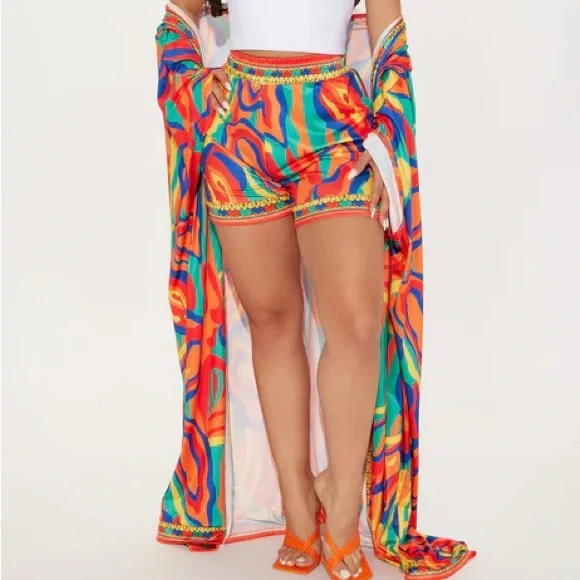 Forever With You Kimono Short Set - Yellow/combo - Picture 2 of 7